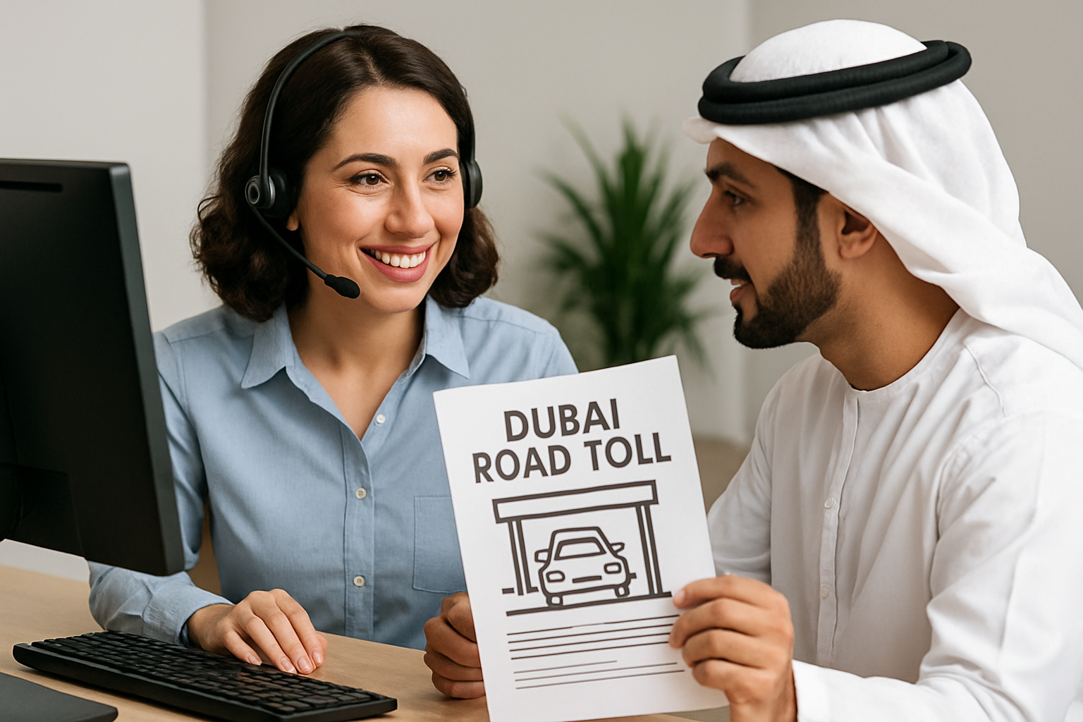 Customer support assisting with Dubai road toll queries