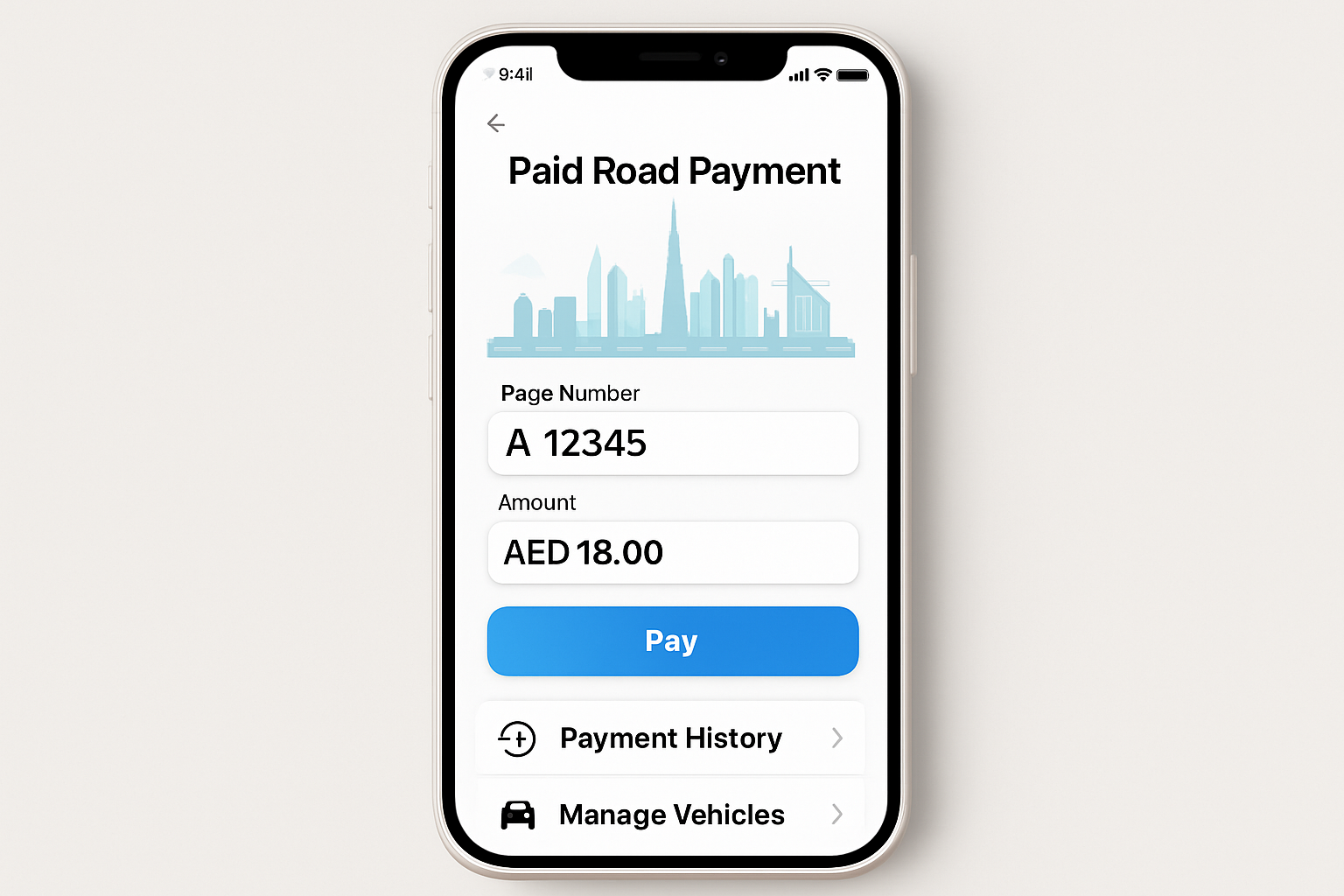 Mobile app for Dubai paid road payments