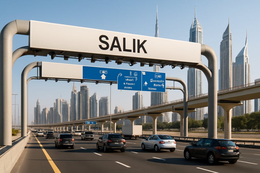 Modern Dubai highway with toll road infrastructure